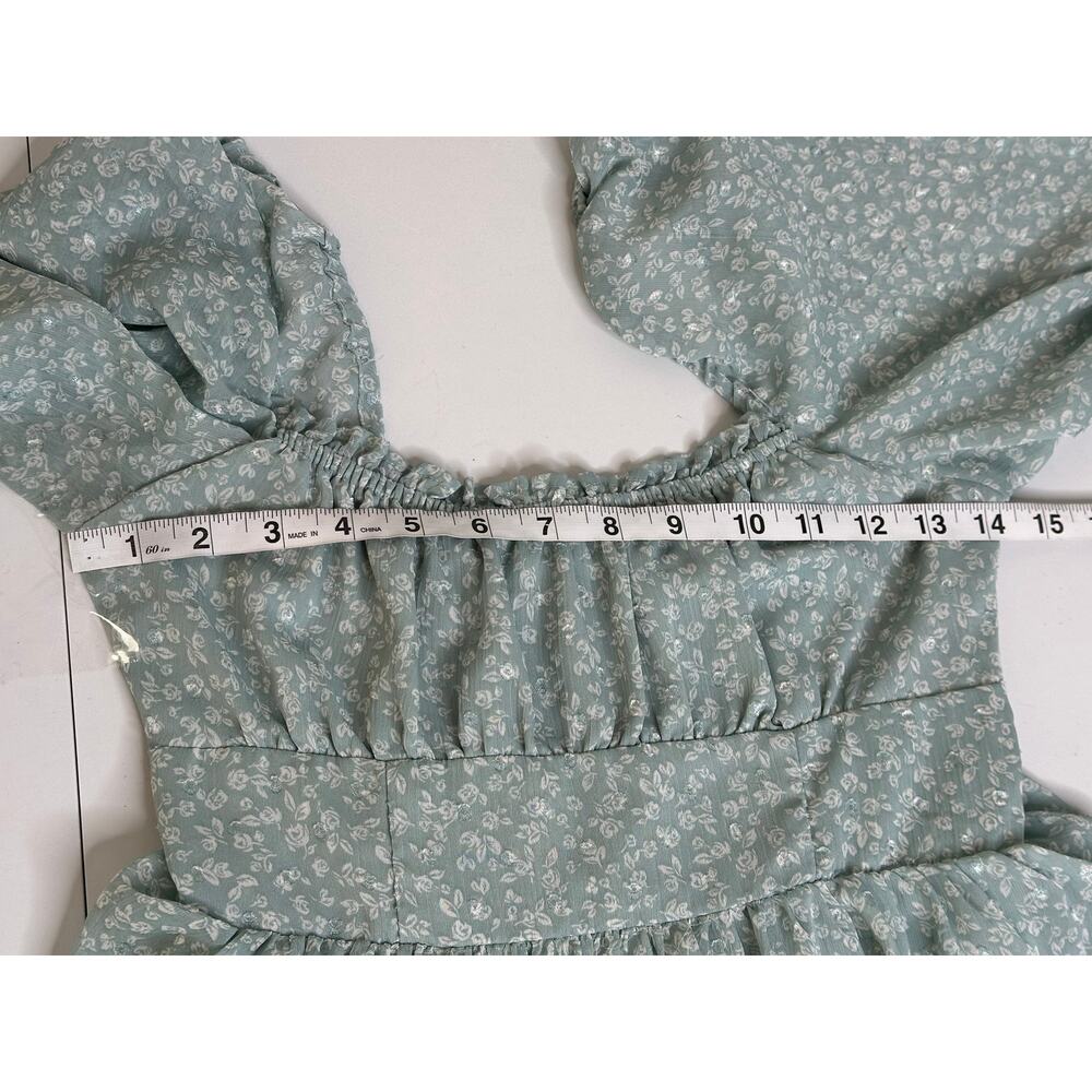 Altard State Dress Womens S Green Floral Aitana Puff Sleeve Smocked Ruffle Mini - Picture 9 of 9